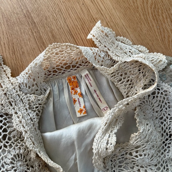 Maeve Beige and Blue Paisley Crochet Mini Dress - Picture 3 of 6